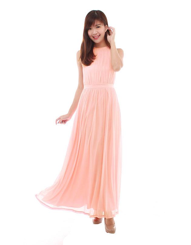 peach maxi bridesmaid dress